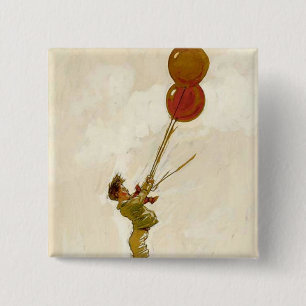 Vintage Boy with Red Balloons at a Birthday Party 2 Inch Square Button