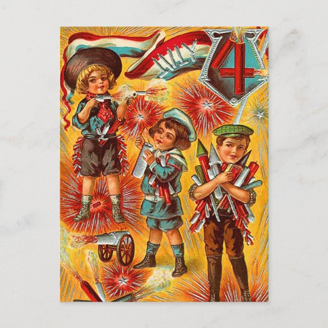 Vintage Boys 4th of July Postcard (Front)