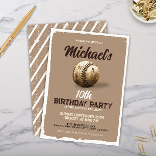 Vintage Boys Beige Sport Baseball Birthday Party Invitation