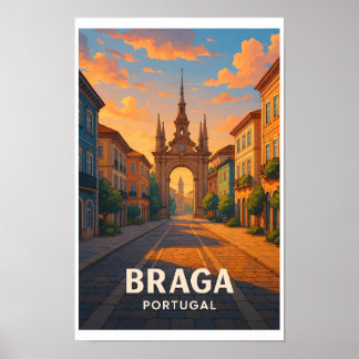 Vintage Braga Portugal Travel Poster 