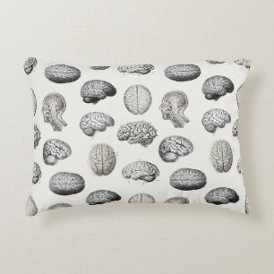 Vintage Brain Anatomy Biology Illustrations Accent Pillow