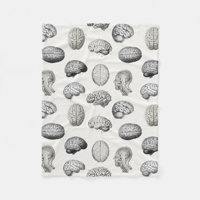 Vintage Brain Anatomy Biology Illustrations Fleece Blanket (Front)