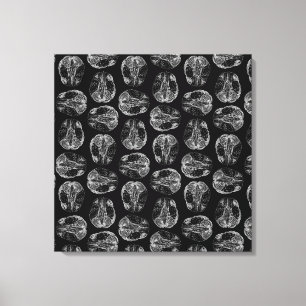 Vintage Brain Diagram Print Pattern Brains Black