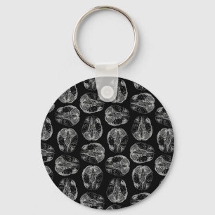 Vintage Brain Diagram Print Pattern Brains Black Keychain