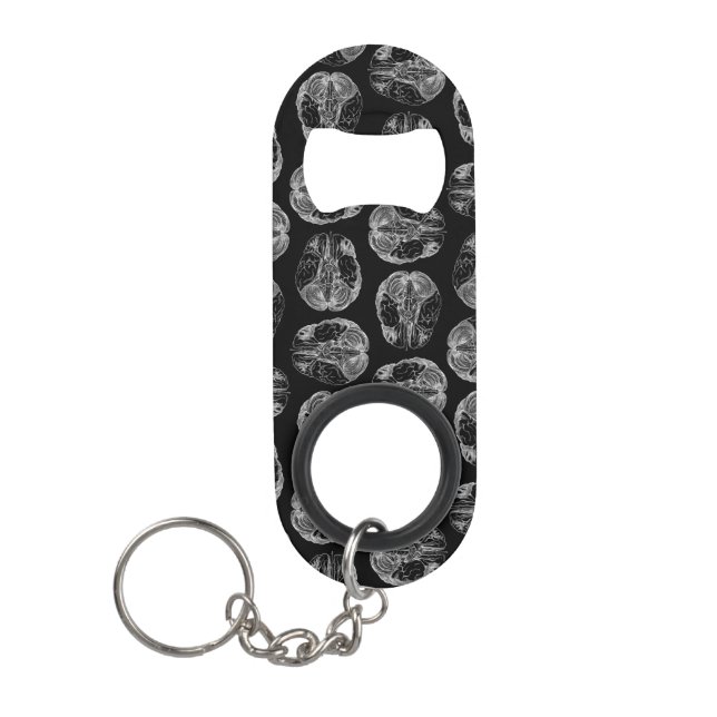 Vintage Brain Diagram Print Pattern Brains Black Keychain Bottle Opener (Front)