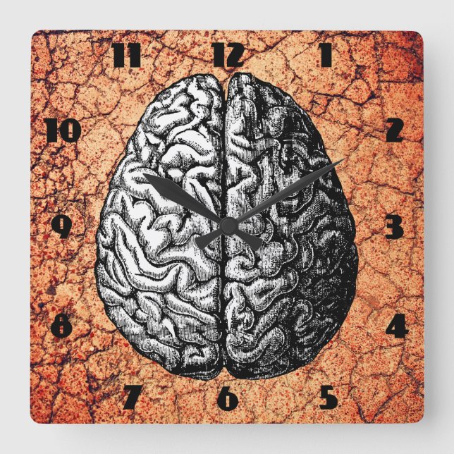 VINTAGE BRAIN DRAWING SQUARE WALL CLOCK (Front)