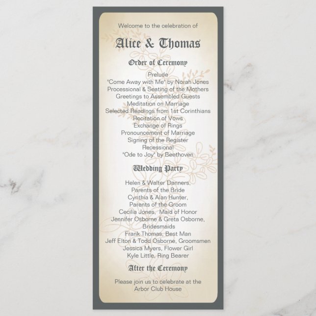 Vintage Branch - Wedding Program (Front)