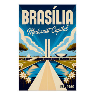 Vintage Brasília Brazil Modernist Capital Retro Poster