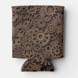 Vintage Brass Gears Top View Can Cooler