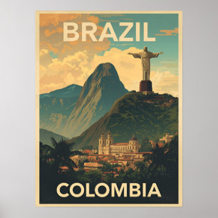 Vintage Brazil Colombia Travel Retro South America Poster