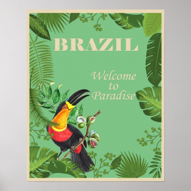 Vintage Brazil Toucan Bird of Paradise Travel Poster (Front)