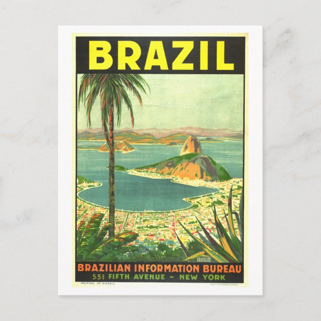 Vintage Brazil Travel Poster Postcard (Front)