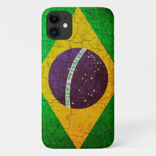 Vintage Brazilian flag on a cracked background iPhone 11 Case