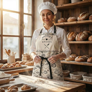 Vintage Breakfast Bakery Seamless Pattern Apron