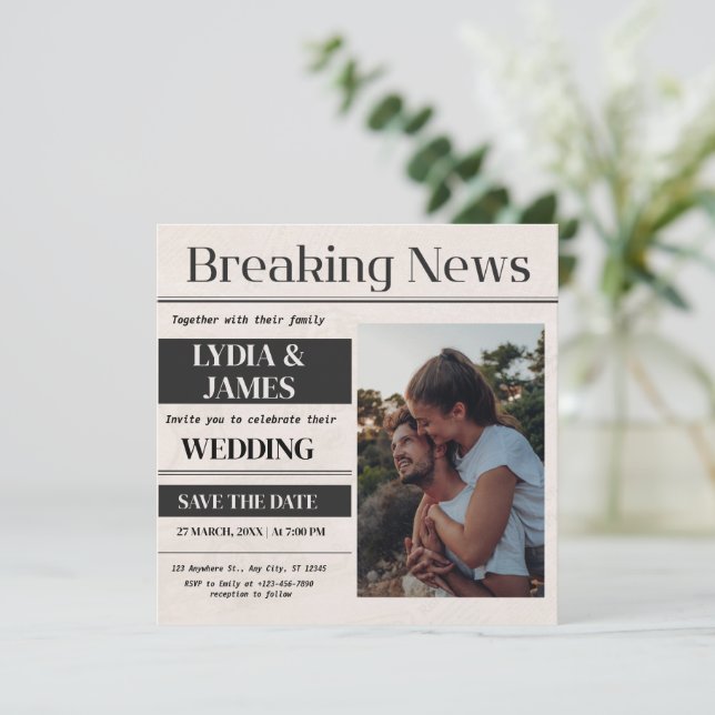 Vintage Breaking News Faire-part de mariage photo (Debout devant)
