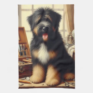 Vintage Briard Dog Painting Kitchen Towel
