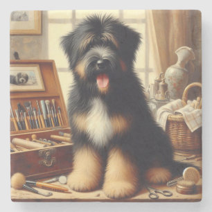 Vintage Briard Dog Painting Stone Coaster