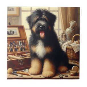 Vintage Briard Dog Painting Tile