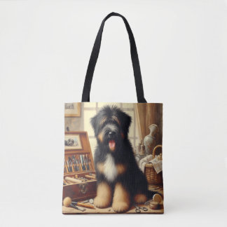 Vintage Briard Dog Painting Tote Bag