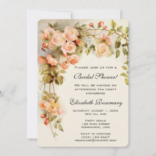 Vintage Bridal Shower Antique Roses Flowers Floral Invitation
