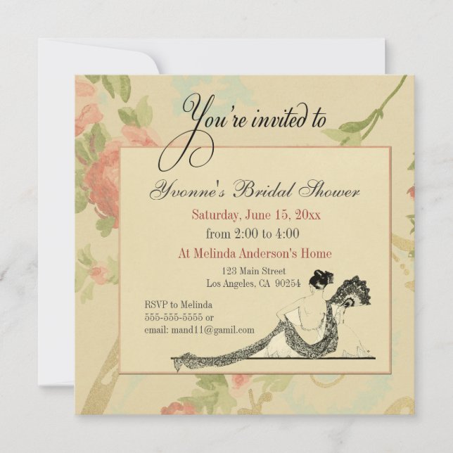 Vintage Bridal Shower Invitation Template (Front)