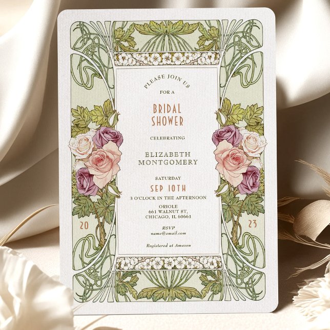 Vintage Bridal Shower Invitations Art Nouveau Rose (Creator Uploaded)