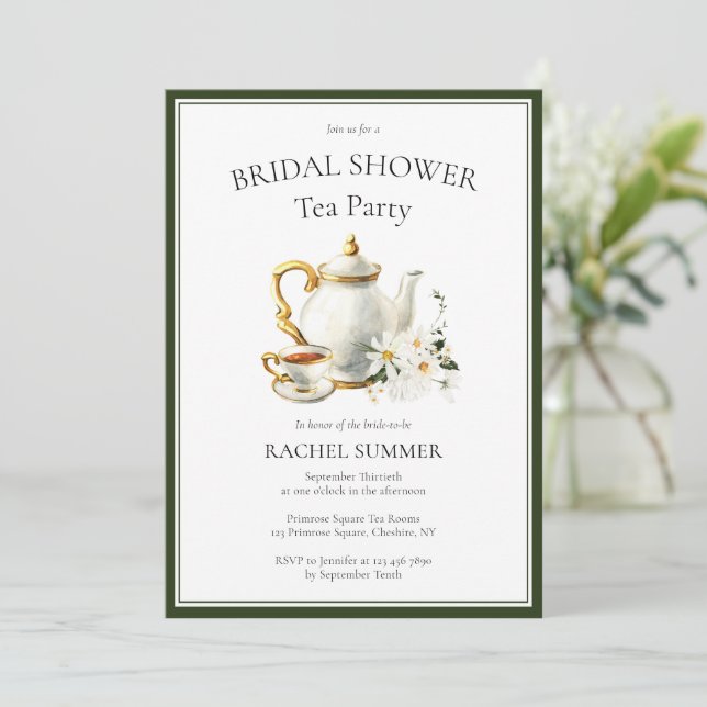 Vintage Bridal Shower Tea Party  Invitation (Standing Front)