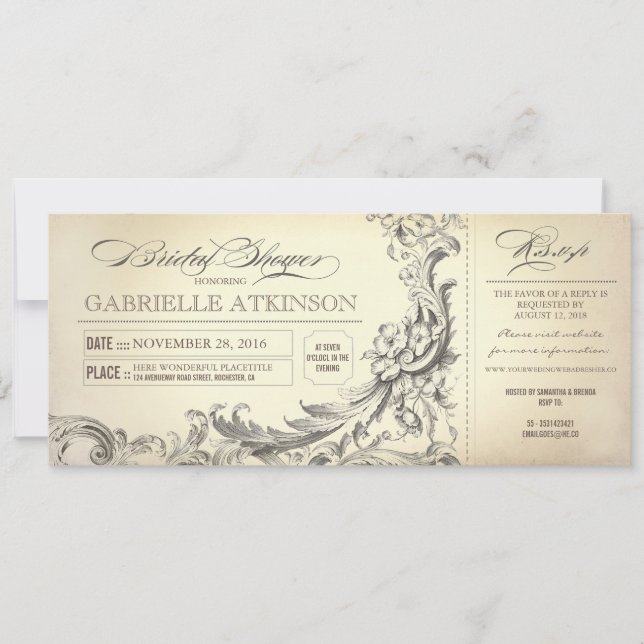 vintage bridal shower tickets invitations (Front)