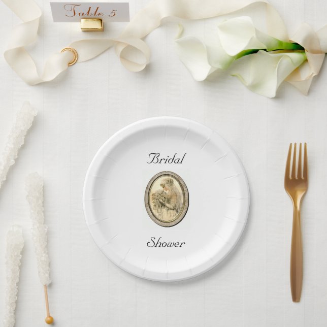 Vintage Bridal Shower Victorian Bride White  Paper Plate (Wedding)