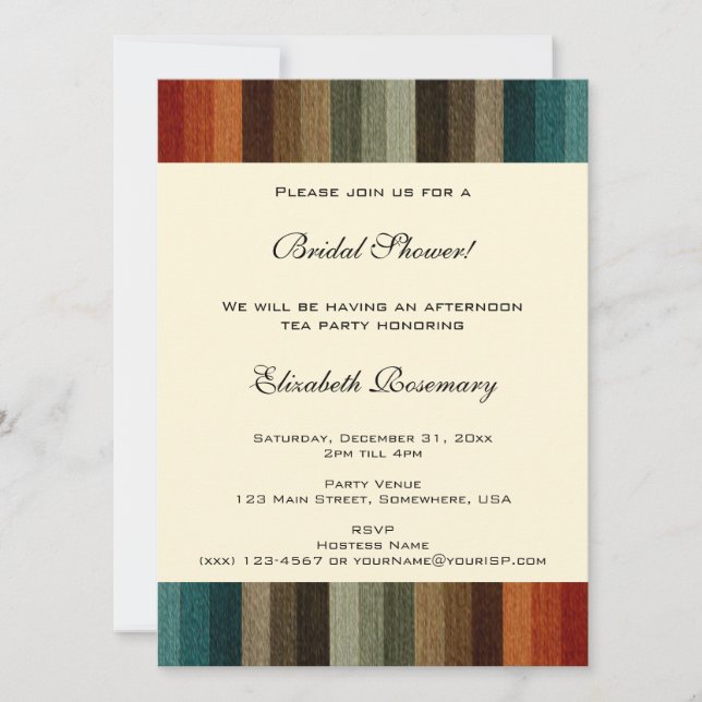 Vintage Bridal Shower, Warm Autumn Stripes Invitation (Front)