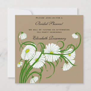 Vintage Bridal Shower, White Gerber Daisy Flowers Invitation