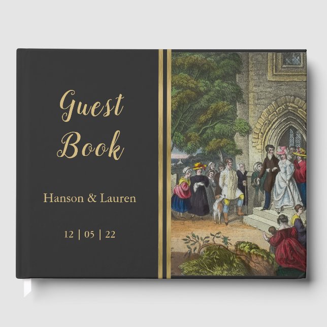 Vintage Bride and Groom Art Guest Book (Front)