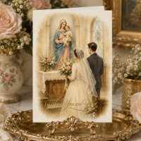 Vintage Bride and Groom Catholic Mary's Altar