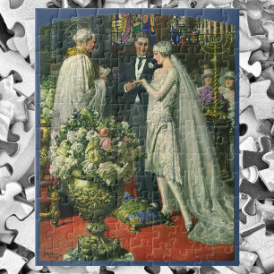 Vintage Bride and Groom, Church Wedding Ceremony Jigsaw Puzzle