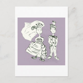 Vintage Bride and Groom Drawing Postcard