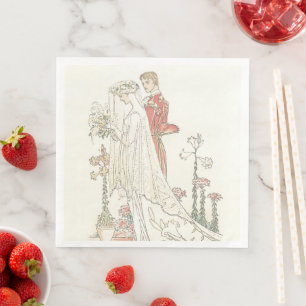Vintage Bride and Groom Old Fashioned Wedding  Napkin