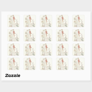 Vintage Bride and Groom Old Fashioned Wedding  Square Sticker