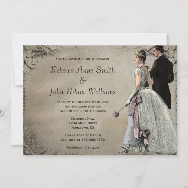 Vintage Bride and Groom Wedding Invitation (Front)