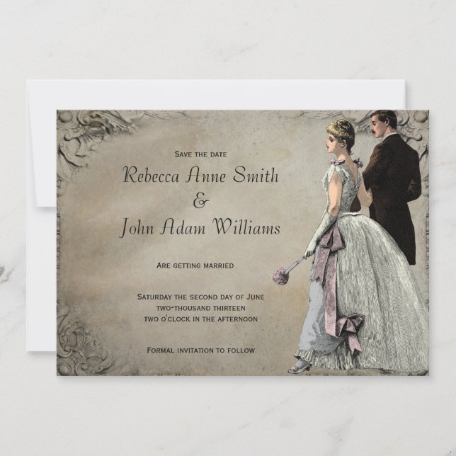 Vintage Bride and Groom Wedding Save The Date (Front)