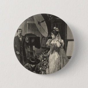 Vintage Bride, Bridal Portrait with Photographer 2 Inch Round Button