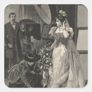 Vintage Bride, Bridal Portrait with Photographer Square Sticker