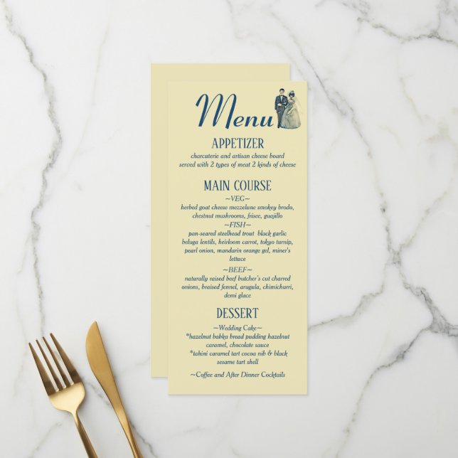 Vintage Bride Groom Wedding Reception Dinner Menu (Front/Back In Situ)