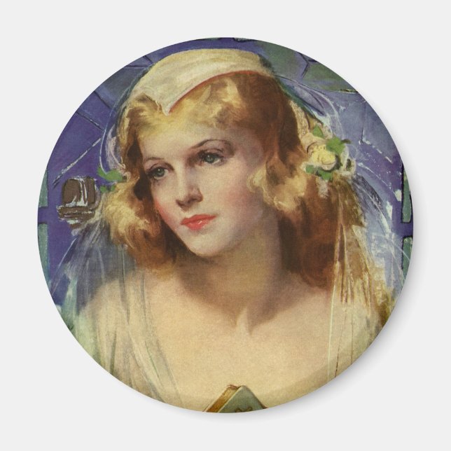 Vintage Bride holding a Bible, Religious Wedding Magnet (Front)