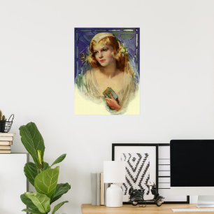 Vintage Bride holding a Bible, Religious Wedding Poster