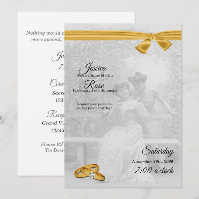 Vintage Brides Gay Wedding Invitation (Front/Back)