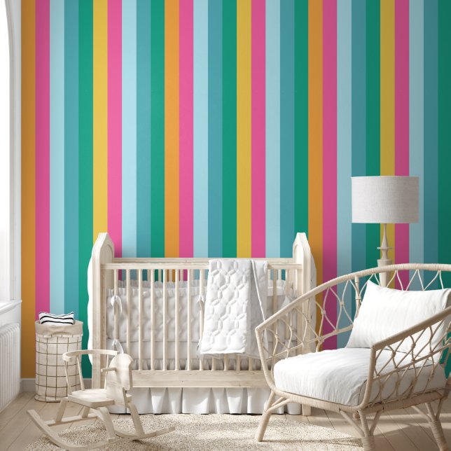 Vintage bright Colourful Striped Pattern  Wallpaper (Kids)