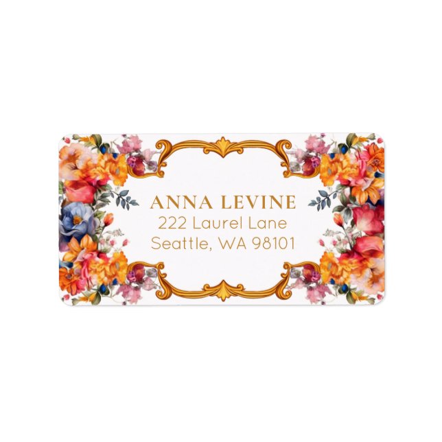 Vintage Bright Florals Romantic Gold Frame Label (Front)