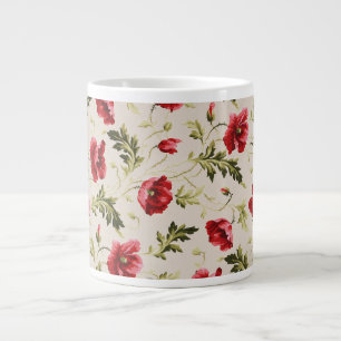 Vintage bright red poppies flower pattern large coffee mug
