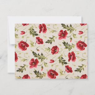 Vintage bright red poppies flower pattern postcard