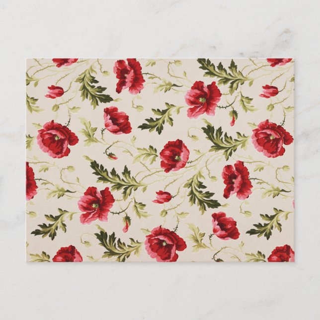 Vintage bright red poppies flower pattern  postcard (Front)